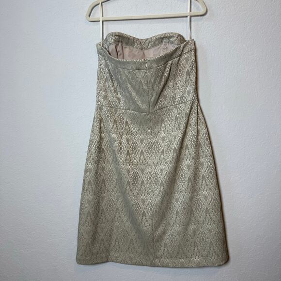 White House Black Market Brocade Strapless Dress Pale Gold Size 12 NEW - Picture 5 of 9